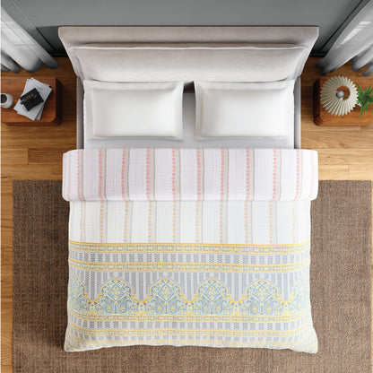 Spaces Flora 100% Cotton 144 TC Percale ornate Double Blanket Quilt, Light Grey