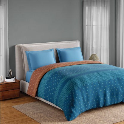 Spaces Flora 100% Cotton 144 TC Percale ornate Double Blanket Quilt, Blue
