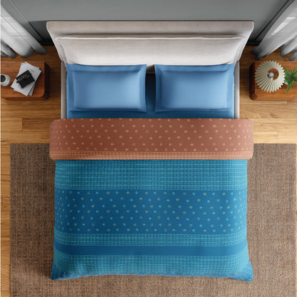 Spaces Flora 100% Cotton 144 TC Percale ornate Double Blanket Quilt, Blue