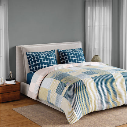 Spaces Fiora 100% Cotton 144 TC Percale Geometric Permium Bedding Set, Light Yellow