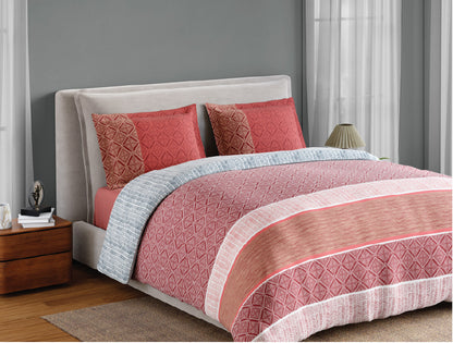 Spaces Fiora 100% Cotton 144 TC Percale Geometric Permium Bedding Set, Dark Red