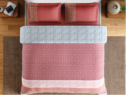 Spaces Fiora 100% Cotton 144 TC Percale Geometric Permium Bedding Set, Dark Red