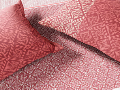 Spaces Fiora 100% Cotton 144 TC Percale Geometric Permium Bedding Set, Dark Red