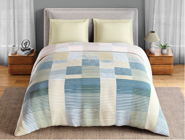 Spaces Fiora 100% Cotton 144 TC Percale Geometric Permium Double Duvet Cover, Light Yellow