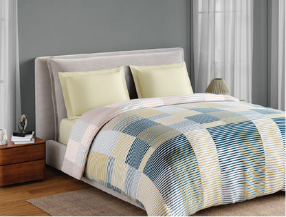 Spaces Fiora 100% Cotton 144 TC Percale Geometric Permium Double Duvet Cover, Light Yellow