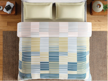 Spaces Fiora 100% Cotton 144 TC Percale Geometric Permium Double Duvet Cover, Light Yellow