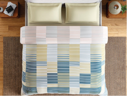 Spaces Fiora 100% Cotton 144 TC Percale Geometric Permium Double Duvet Cover, Light Yellow