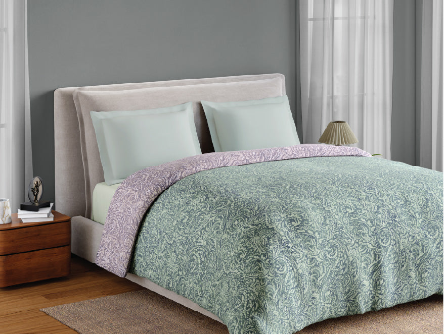 Spaces Fiora 100% Cotton 144 TC Percale Floral Permium Double Duvet Cover, Light Blue