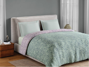 Spaces Fiora 100% Cotton 144 TC Percale Floral Permium Double Duvet Cover, Light Blue