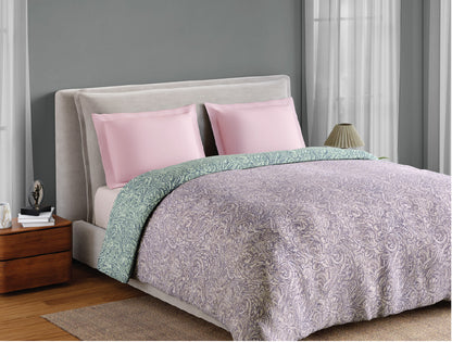 Spaces Fiora 100% Cotton 144 TC Percale Floral Permium Double Duvet Cover, Light Violet