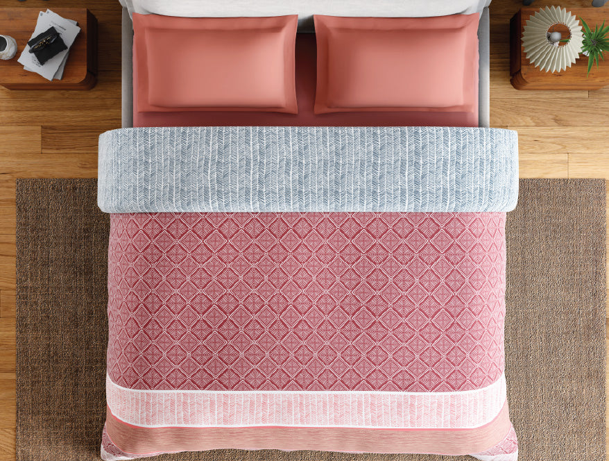 Spaces Fiora 100% Cotton 144 TC Percale Geometric Permium Double Duvet Cover, Dark Red