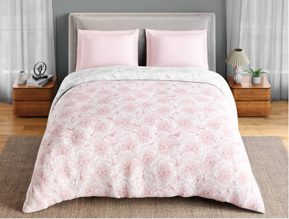 Spaces Fiora 100% Cotton 144 TC Percale Floral Permium Double Duvet Cover, Blush