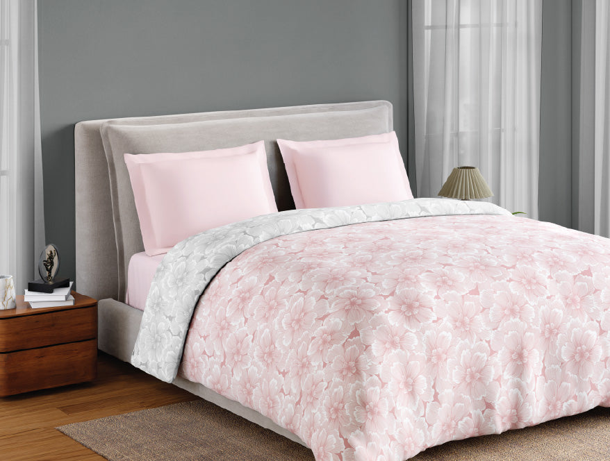 Spaces Fiora 100% Cotton 144 TC Percale Floral Permium Double Duvet Cover, Blush