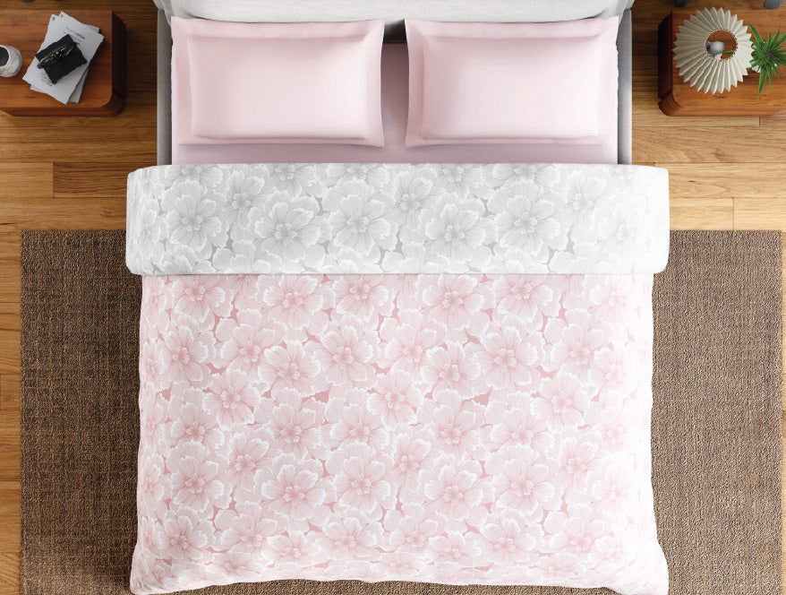 Spaces Fiora 100% Cotton 144 TC Percale Floral Permium Double Duvet Cover, Blush