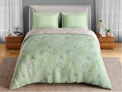 Spaces Fiora 100% Cotton 144 TC Percale Floral Permium Double Duvet Cover, Light Green