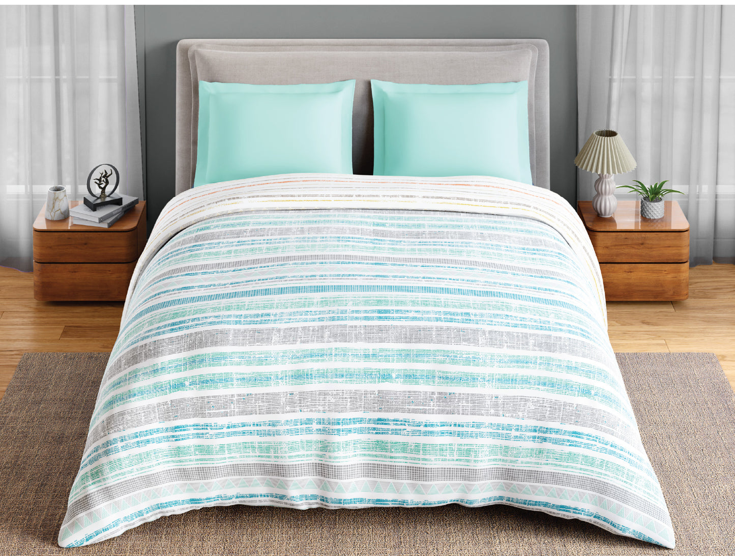 Spaces Fiora 100% Cotton 144 TC Percale Geometric Permium Double Duvet Cover, Aqua