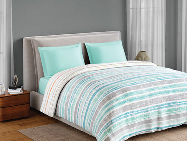 Spaces Fiora 100% Cotton 144 TC Percale Geometric Permium Double Duvet Cover, Aqua
