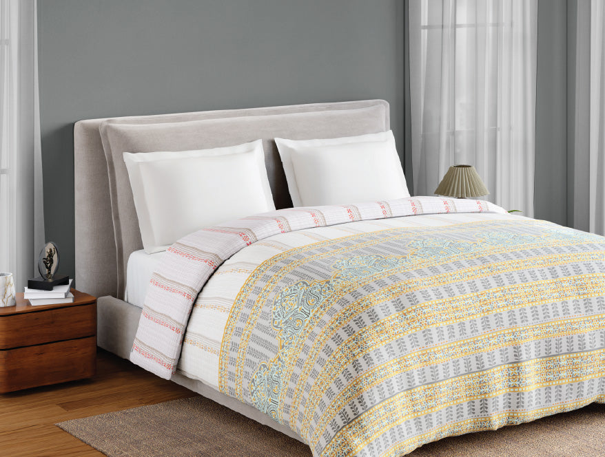 Spaces Fiora 100% Cotton 144 TC Percale Ornate Permium Double Duvet Cover, Light Grey