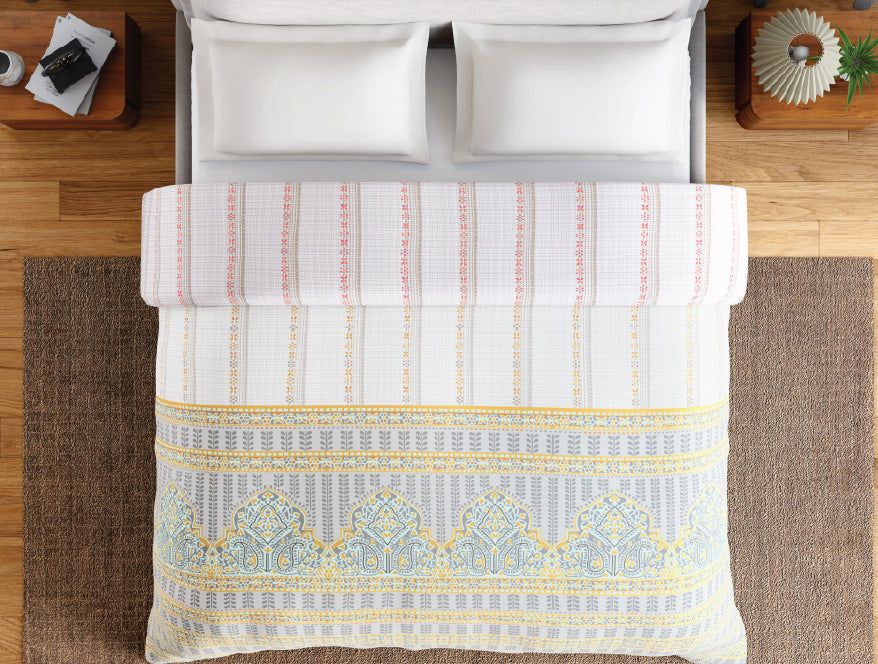 Spaces Fiora 100% Cotton 144 TC Percale Ornate Permium Double Duvet Cover, Light Grey
