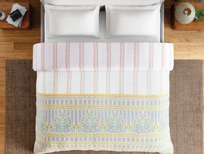 Spaces Fiora 100% Cotton 144 TC Percale Ornate Permium Double Duvet Cover, Light Grey