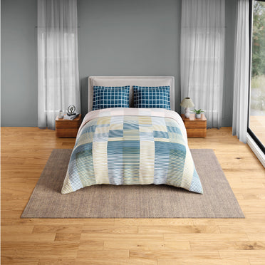 Spaces Flora 100% Cotton 144 TC Percale Geometric Fitted King Sheet with 2 Pillow Covers, Light Yellow