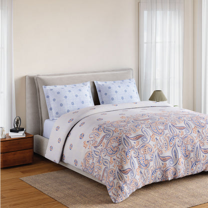 Spaces Flora 100% Cotton 144 TC Percale Ornate Fitted King Sheet with 2 Pillow Covers, Light Yellow