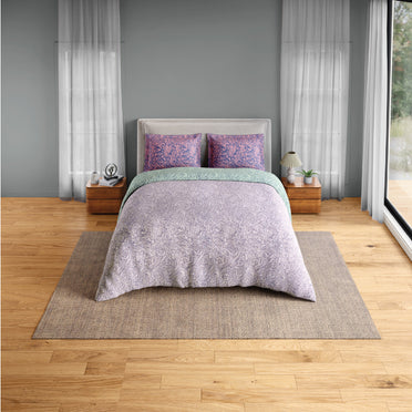 Spaces Flora 100% Cotton 144 TC Percale Floral Fitted King Sheet with 2 Pillow Covers, Light Violet