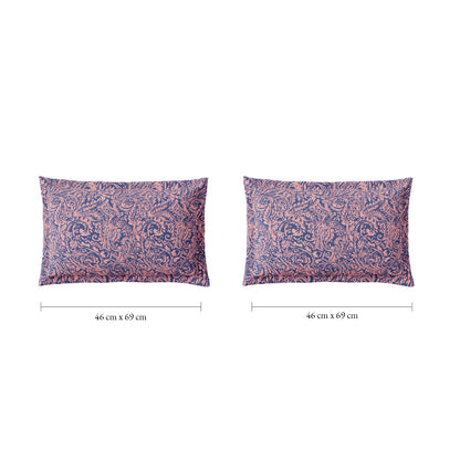 Spaces Flora 100% Cotton 144 TC Percale Floral Fitted King Sheet with 2 Pillow Covers, Light Violet