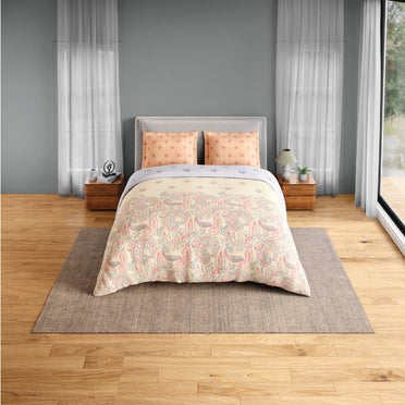 Spaces Flora 100% Cotton 144 TC Percale Ornate Fitted King Sheet with 2 Pillow Covers, After Glow