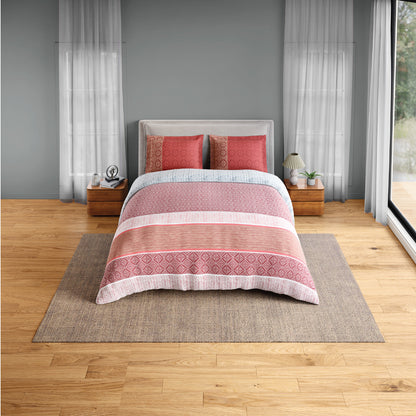 Spaces Flora 100% Cotton 144 TC Percale Geometric Fitted King Sheet with 2 Pillow Covers, Light Yellow