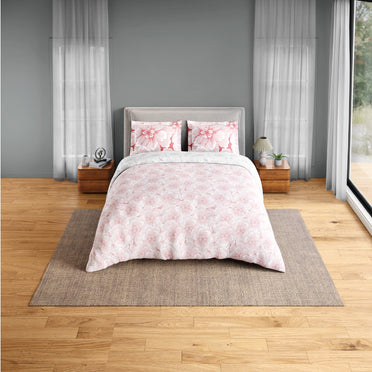 Spaces Flora 100% Cotton 144 TC Percale Floral Fitted King Sheet with 2 Pillow Covers, Blush