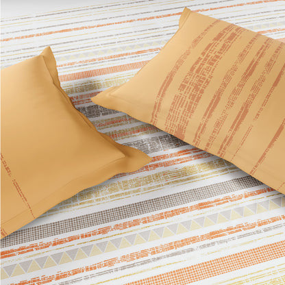 Spaces Flora 100% Cotton 144 TC Percale Geometric Fitted King Sheet with 2 Pillow Covers, Light Yellow