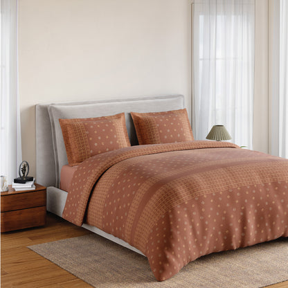 Spaces Flora 100% Cotton 144 TC Percale Ornate Fitted King Sheet with 2 Pillow Covers, Brown