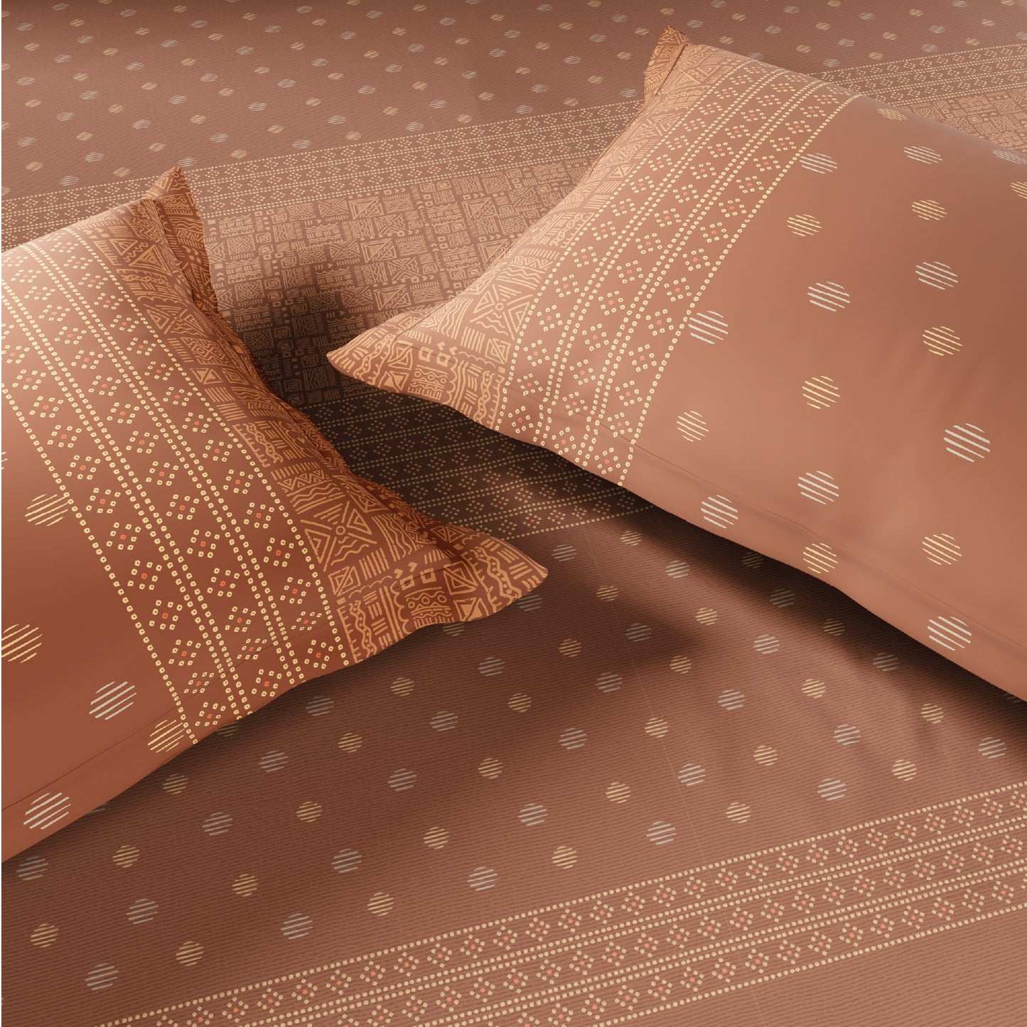 Spaces Flora 100% Cotton 144 TC Percale Ornate Fitted King Sheet with 2 Pillow Covers, Brown