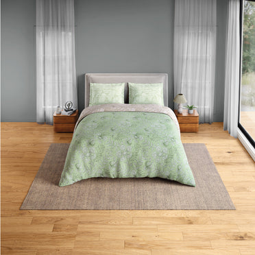 Spaces Flora 100% Cotton 144 TC Percale Floral Fitted King Sheet with 2 Pillow Covers, Light Green