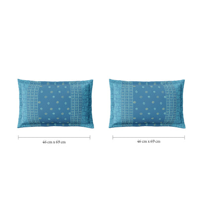 Spaces Flora 100% Cotton 144 TC Percale Ornate Fitted King Sheet with 2 Pillow Covers, Blue