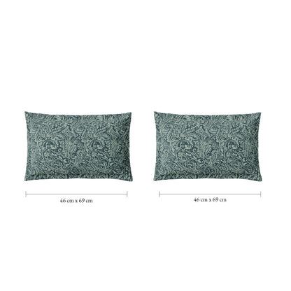 Spaces Flora 100% Cotton 144 TC Percale Floral Fitted Queen Sheet with 2 Pillow Covers, Light Green
