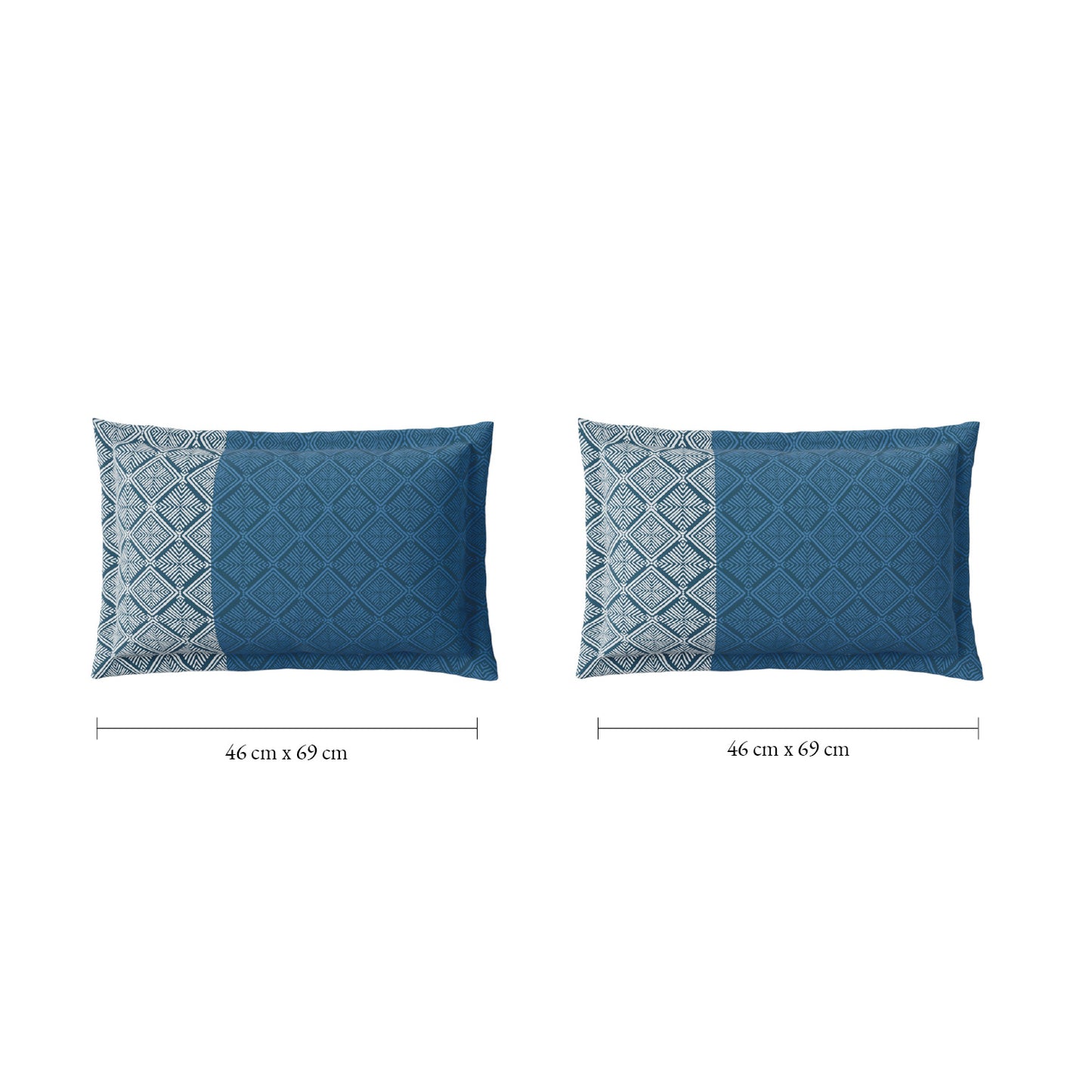 Spaces Flora 100% Cotton 144 TC Percale Geometric Fitted Queen Sheet with 2 Pillow Covers, Dark Blue