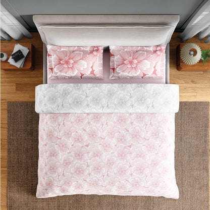 Spaces Flora 100% Cotton 144 TC Percale Floral Fitted Queen Sheet with 2 Pillow Covers, Blush