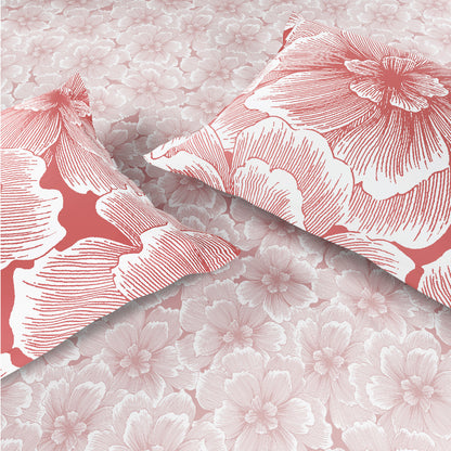 Spaces Flora 100% Cotton 144 TC Percale Floral Fitted Queen Sheet with 2 Pillow Covers, Blush