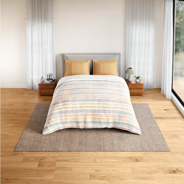 Spaces Flora 100% Cotton 144 TC Percale Geometric Fitted Queen Sheet with 2 Pillow Covers, Beige