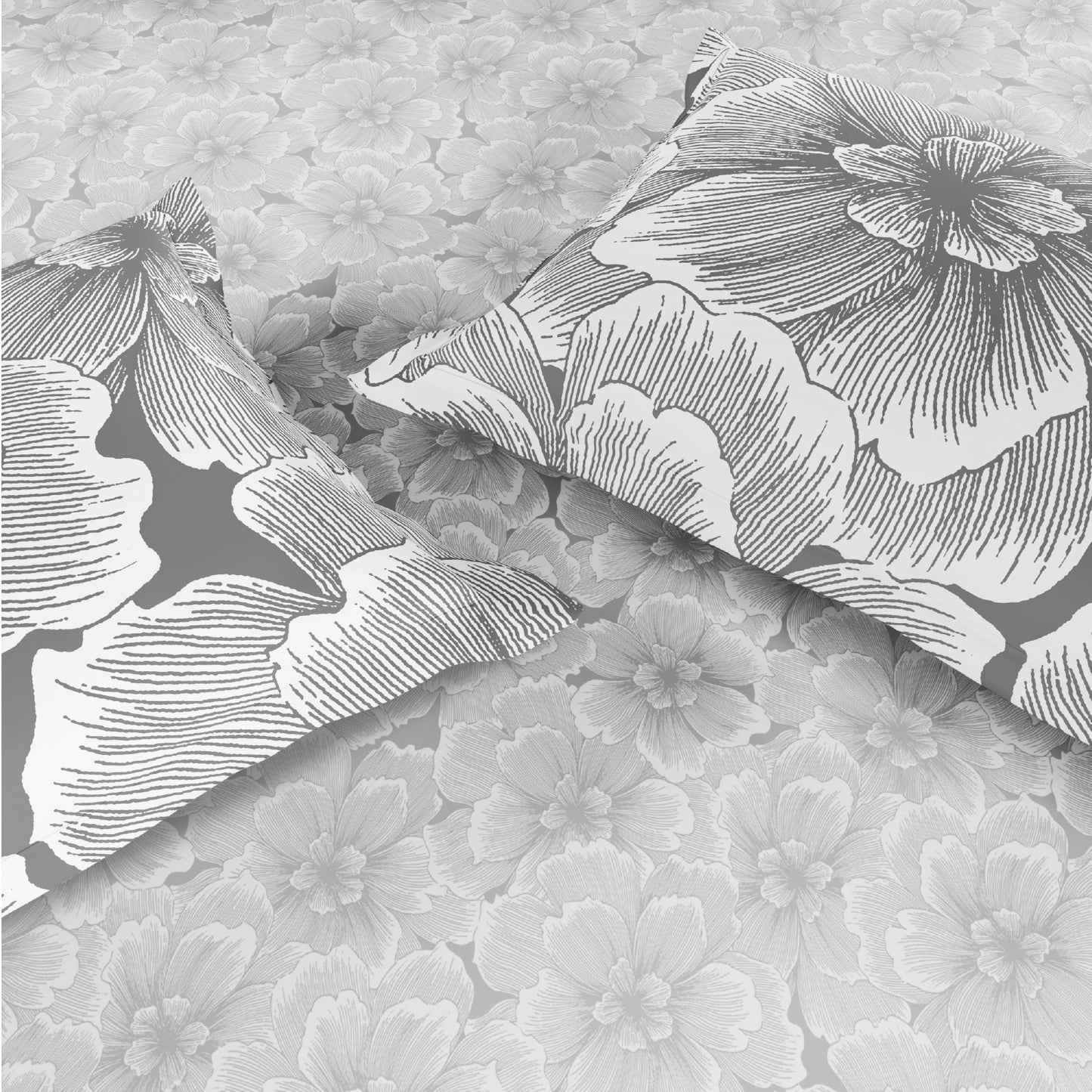 Spaces Flora 100% Cotton 144 TC Percale Floral Fitted Queen Sheet with 2 Pillow Covers, Light Grey