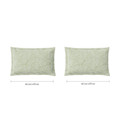 Spaces Flora 100% Cotton 144 TC Percale Floral Fitted Queen Sheet with 2 Pillow Covers, Light Green