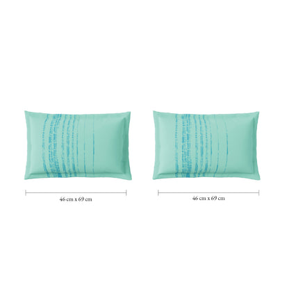 Spaces Flora 100% Cotton 144 TC Percale Geometric Fitted Queen Sheet with 2 Pillow Covers, Aqua