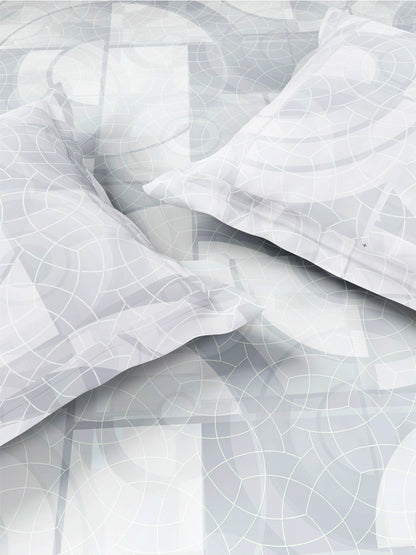 Zera Hygro Cotton 233 TC Percale Geometric Design Double Bedsheet with 2 Pillow Covers, Light Grey