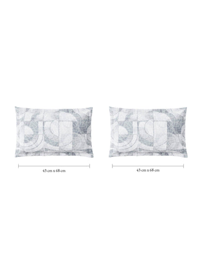 Zera Hygro Cotton 233 TC Percale Geometric Design Double Bedsheet with 2 Pillow Covers, Light Grey
