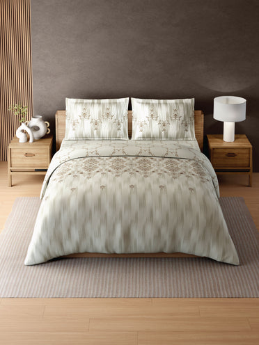 Zera Hygro Cotton 233 TC Percale Ornate Print Double Bedsheet with 2 Pillow Covers, Beige