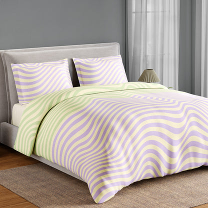 Spaces Neo Paradox 100% Cotton 152 TC Percale Geometric Large Bedsheet with 2 Pillow Covers, Light Green