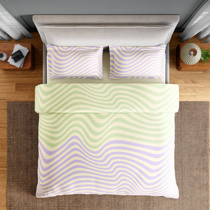 Spaces Neo Paradox 100% Cotton 152 TC Percale Geometric Large Bedsheet with 2 Pillow Covers, Light Green