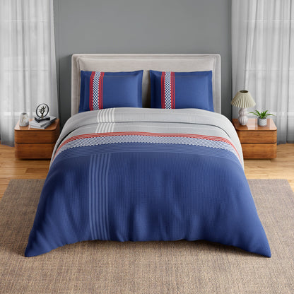 Spaces Neo Paradox 100% Cotton 152 TC Percale Geometric Large Bedsheet with 2 Pillow Covers, Blue